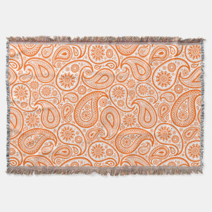Orange Vintage Paisley White Background Throw Blanket