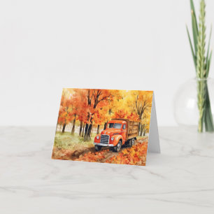Orange Vintage Pickup Truck in Autumn Blank Note Card