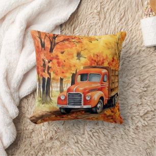 Orange Vintage Pickup Truck in Autumn Cushion