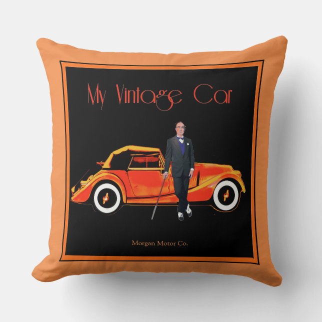 Orange Vintage Sports Car  Throw Pillow (Front)