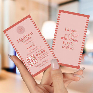 Orange Vintage Stripes Hair Stylist Custom QR Code Business Card