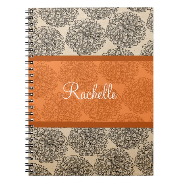 Orange Vintage Zinnia Notebook (Front)