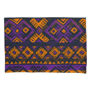 Orange, violet tribal geometric seamless pattern. pillowcase