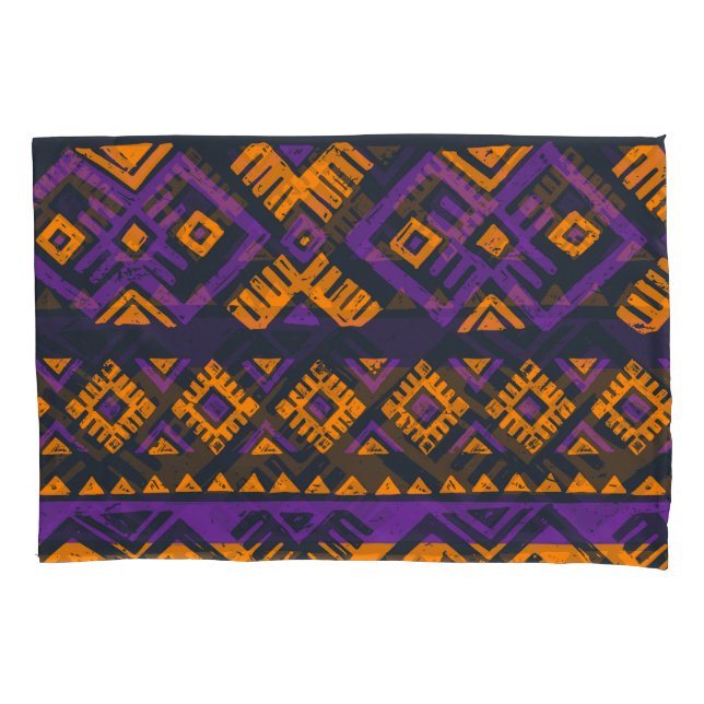 Orange, violet tribal geometric seamless pattern. pillowcase (Front)