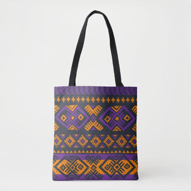 Orange, violet tribal geometric seamless pattern. tote bag (Front)