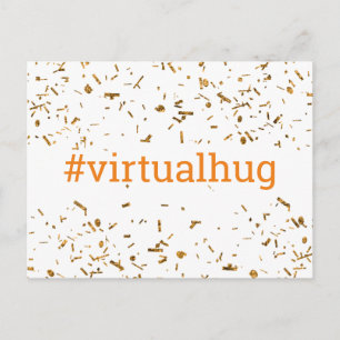 Orange Virtual Hug Hashtag Gold Faux Confetti Postcard