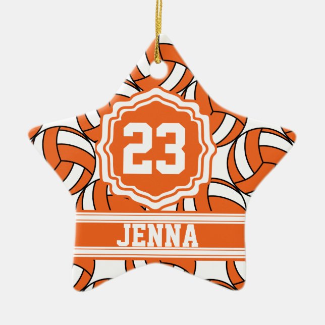 Orange Volleyball | Personalise Ceramic Tree Decoration (Front)