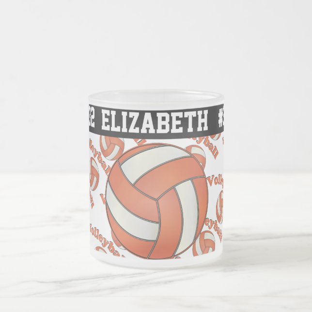 Orange Volleyball | Personalise Frosted Glass Coffee Mug (Center)