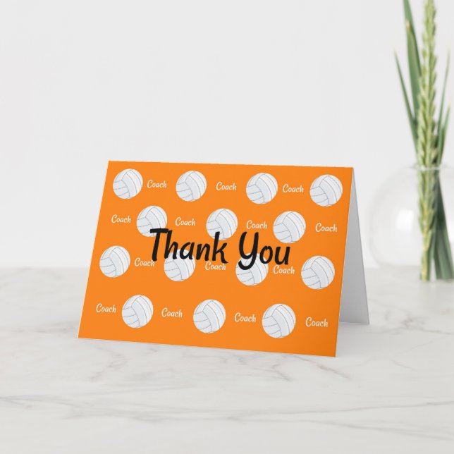 Orange Volleyball Thank You Coach Card (Front)