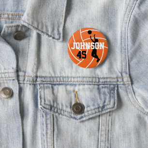 Orange Volleyball with Silhouette Player 6 Cm Round Badge