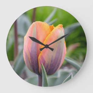 Orange w/Purple Flames Tulips Wall Clock