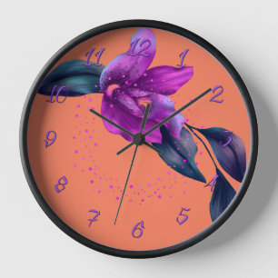 Orange Wall Clock with Purple Orchid