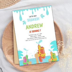 Orange Water Gun Birthday Invitations