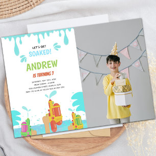 Orange Water Gun Birthday Invitations w photo