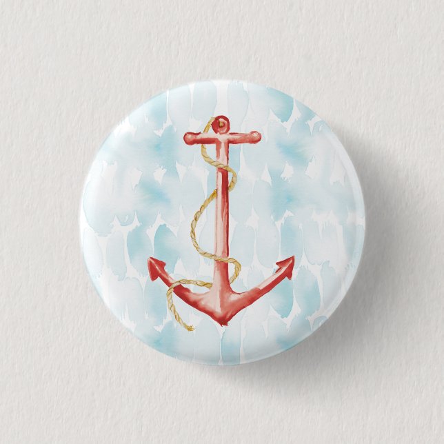 Orange Watercolor Anchor 3 Cm Round Badge (Front)
