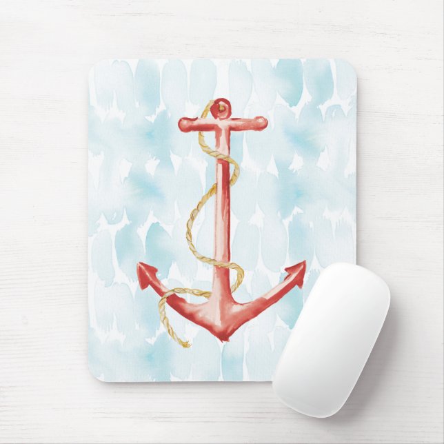 Orange Watercolor Anchor Mouse Mat (With Mouse)