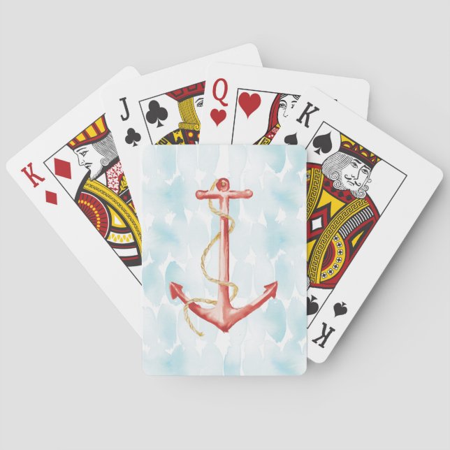 Orange Watercolor Anchor Playing Cards (Back)