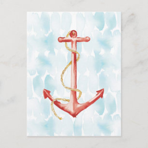 Orange Watercolor Anchor Postcard