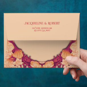 Orange Watercolor Art Nouveau Wedding Envelope