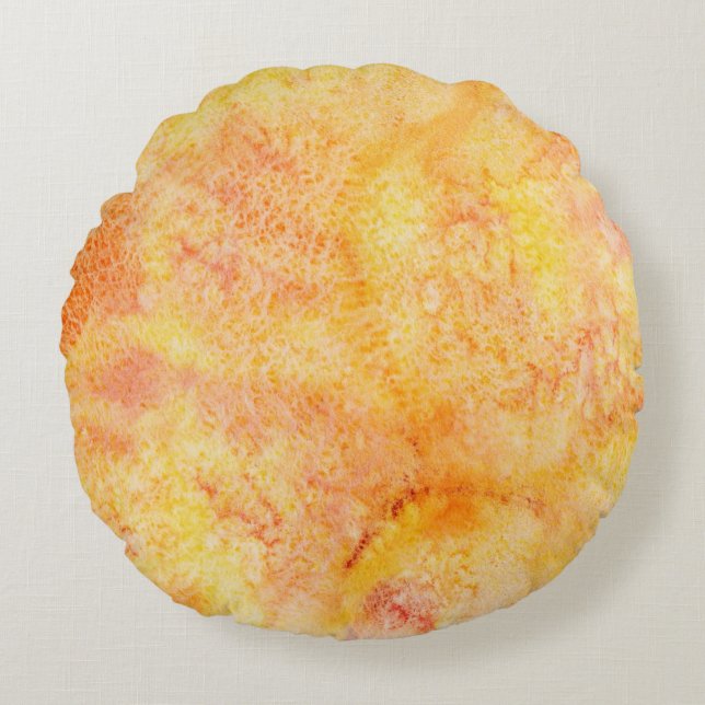 Orange Watercolor Background Round Cushion (Front)