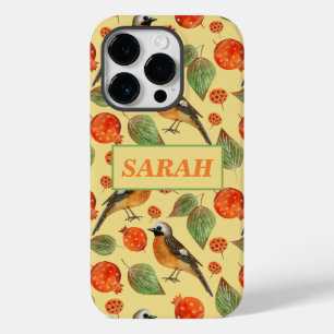 Orange Watercolor Birds and pomegranate Pattern  Case-Mate iPhone 14 Pro Case