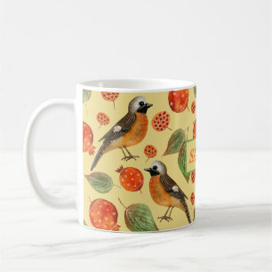 Orange Watercolor Birds and pomegranate Pattern Coffee Mug