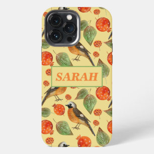 Orange Watercolor Birds and pomegranate Pattern iPhone 13 Pro Max Case