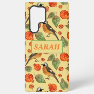 Orange Watercolor Birds and pomegranate Pattern  Samsung Galaxy Case