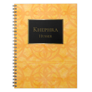 Orange Watercolor Black And Gold Name Notebook