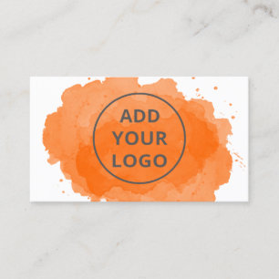 Orange watercolor brushstroke upload your logo business card