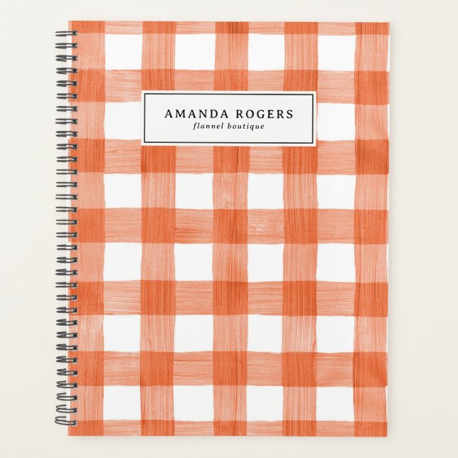 Orange Watercolor Buffalo Plaid Personalised Planner (Front)