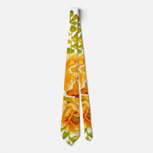 Orange watercolor cactus flowers, succulent tie