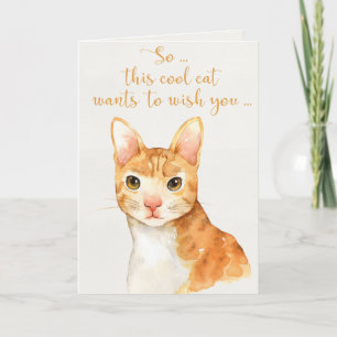 Orange Watercolor Cat - Happy Birthday Card