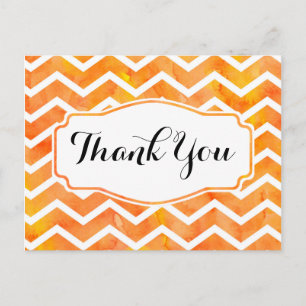 Orange Watercolor Chevron Thank You Postcard