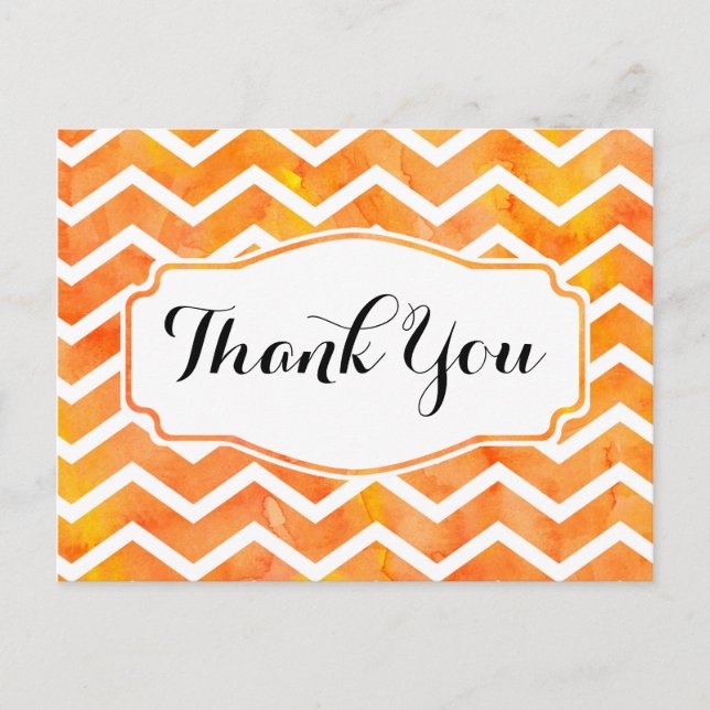 Orange Watercolor Chevron Thank You Postcard (Front)