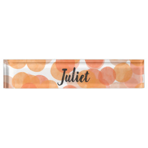 Orange Watercolor Circles Modern Geometric Pattern Nameplate