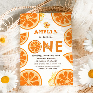 Orange Watercolor Citrus Baby First Birthday Invitation