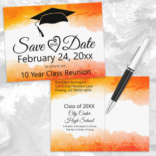Orange Watercolor Class Reunion Save The Date Postcard