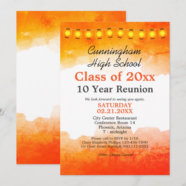 Orange Watercolor Class Reunion Template (Front/Back)