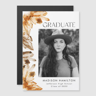 Orange Watercolor Crystals Photo Graduation Magnetic Invitation