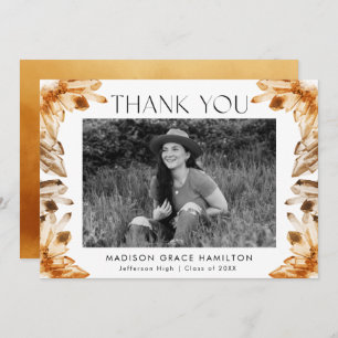 Orange Watercolor Crystals Photo Graduation Thank You Card