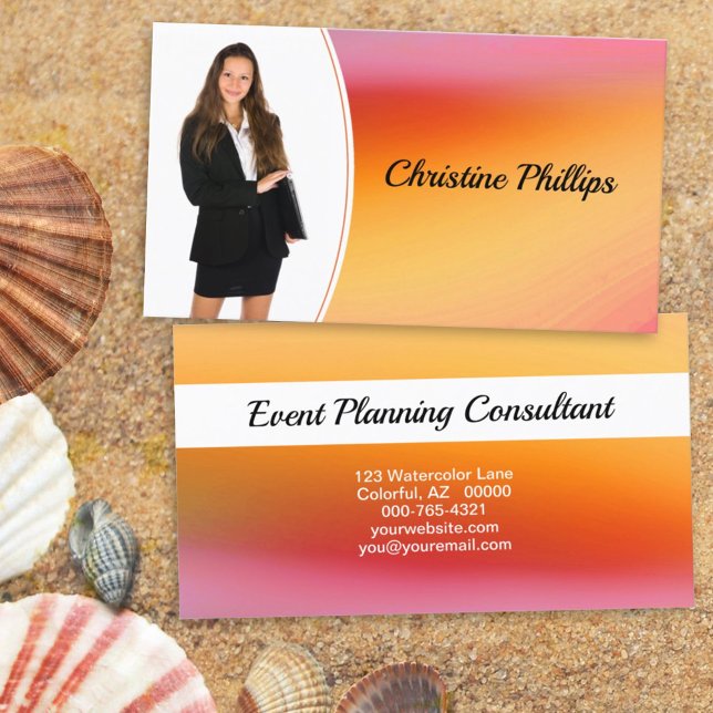 Orange Watercolor Custom Photo Professional  Business Card (Creator Uploaded)