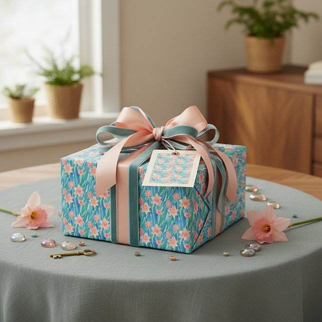 Orange watercolor daffodils pattern wrapping paper (Creator Uploaded)