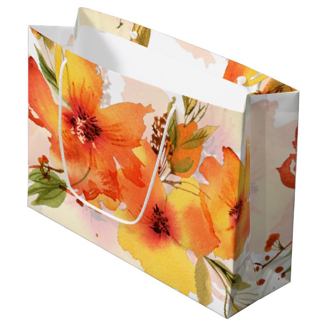 Orange watercolor fall floral   large gift bag (Front Angled)
