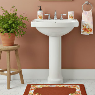 Orange watercolor fall floral personalised hand towel