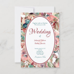 Orange watercolor floral background wedding invitation