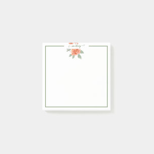 Orange watercolor floral personalised post-it notes