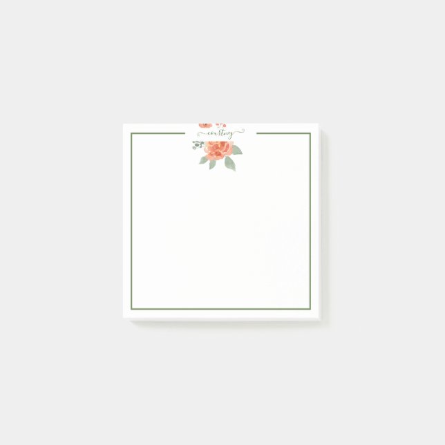 Orange watercolor floral personalised   post-it notes (Front)