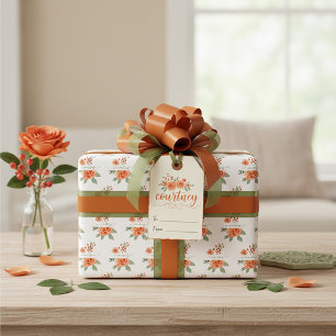 Orange watercolor floral personalised   wrapping paper