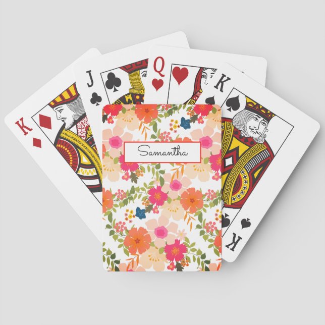 Orange Watercolor Floral  Playing Cards (Back)